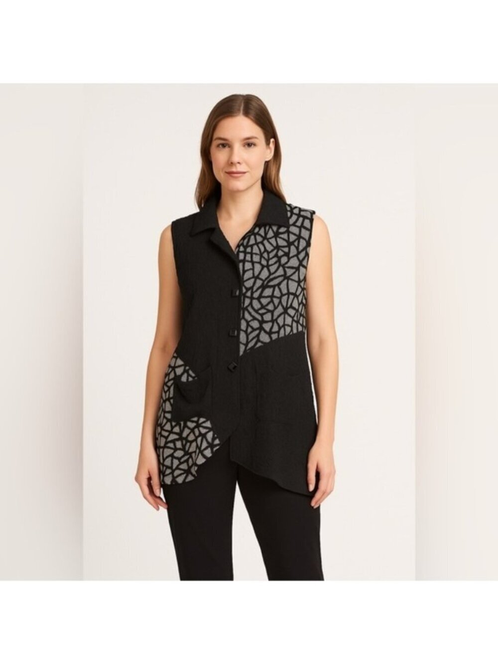 IC by Connie K Asymmetrical Artistic Vest – Black & White – Size L – Made in USA